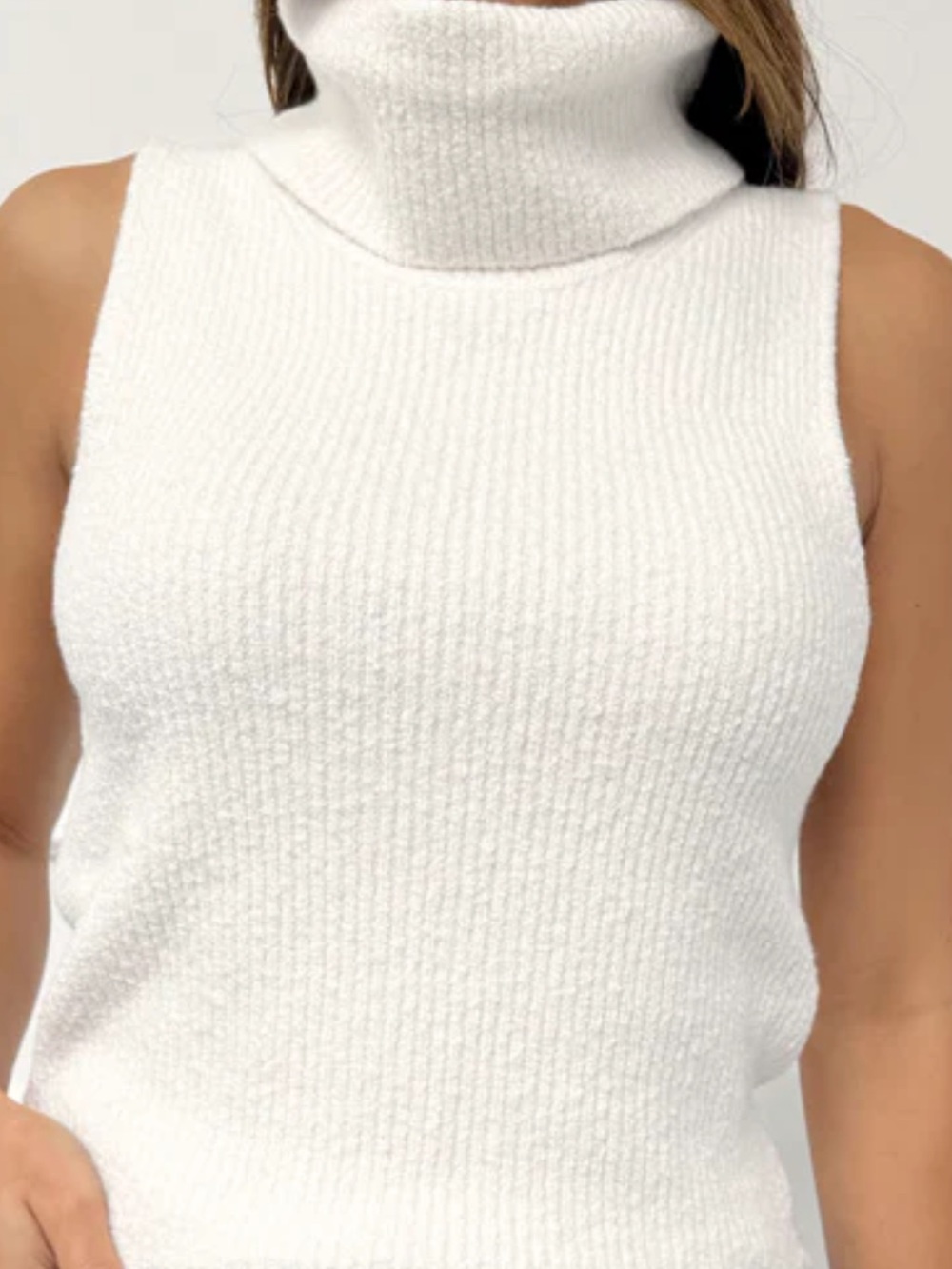 Splendid White Sleeveless Turtleneck Knit Tank Cream/White
